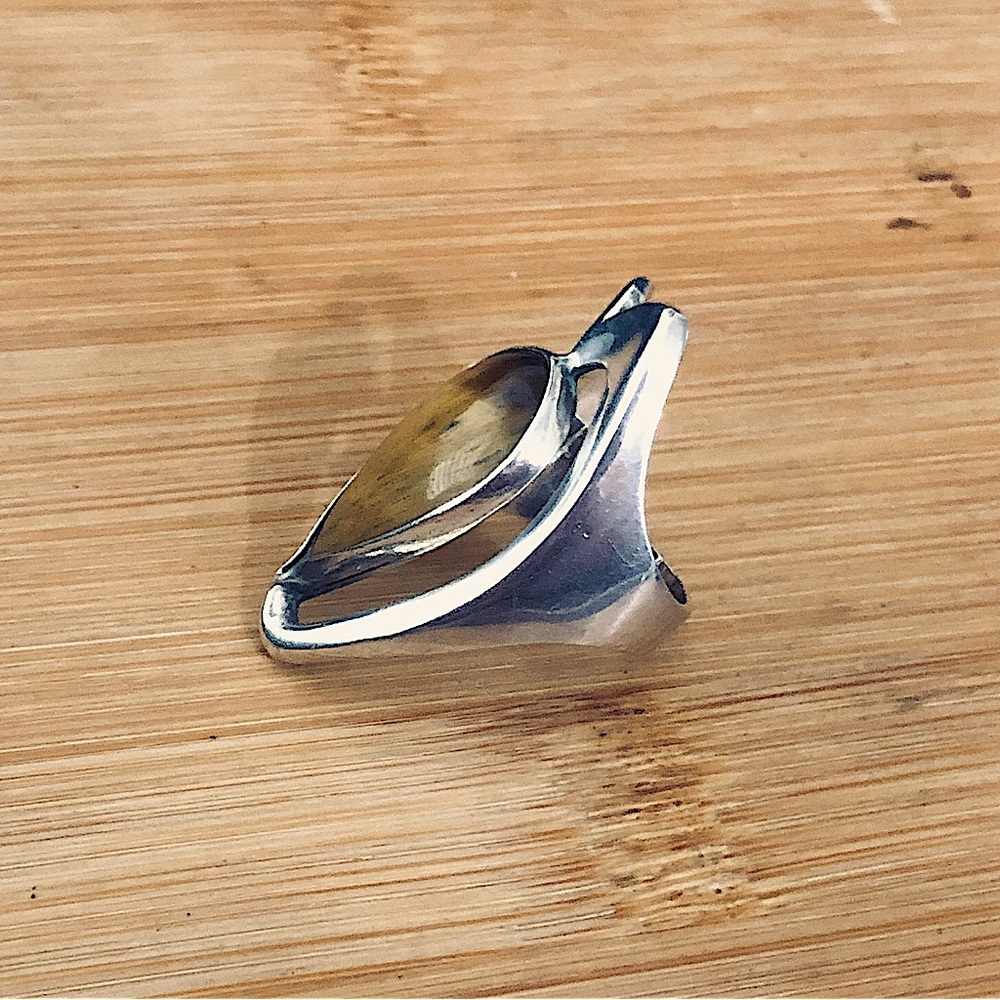 $69  Vintage Estate Ring Tiger Eye & Sterling Size 7 & 1/4 - 7 & 1/2 925 MEXICO - Picture 4 of 10